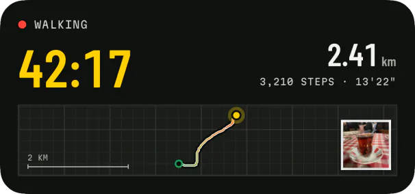 Live walk: time, distance and the route as you go